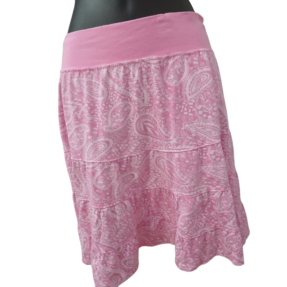 Pink & White Made in USA Ruffle Romantic Cotton Elastic Waistband Skirt sz M